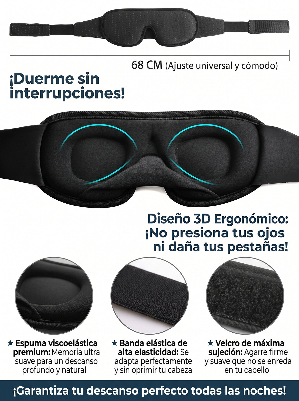Antifaz Rinova Noche 3D · Oscuridad Total para Dormir